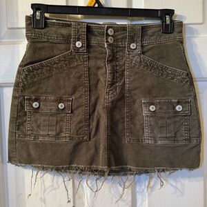 American Eagle Green Corduroy High Rise A-Line Mini Skirt - Cargo Style - Size 4